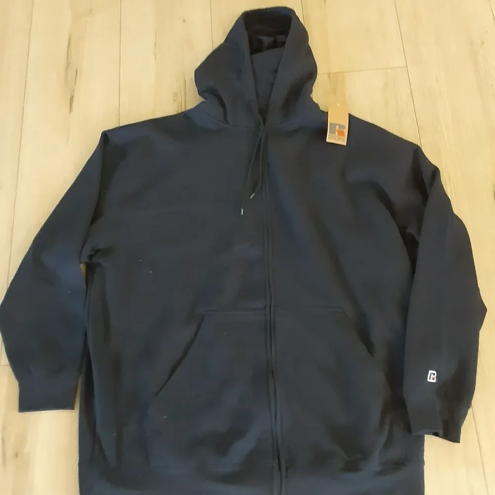 Russell Athletic Full Zip Hoodie Sweatshirt, Navy Blue, size 4XL, NWTS